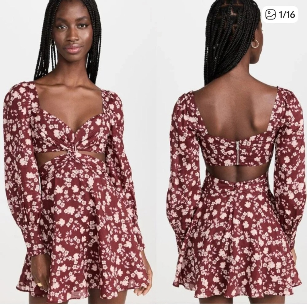 Bardot Burgundy Floral Dress Cutout
